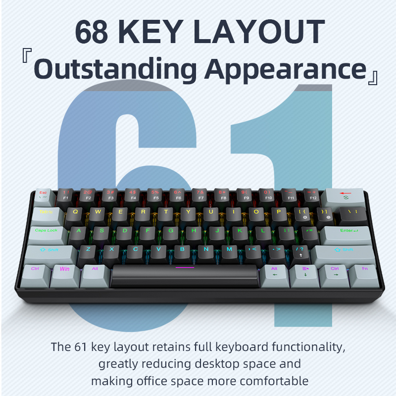 Gaming Keyboard Mini Mechanical - APAYADO K61 Mini Mechanical Keyboard,Wired,61 Keys,Phantom