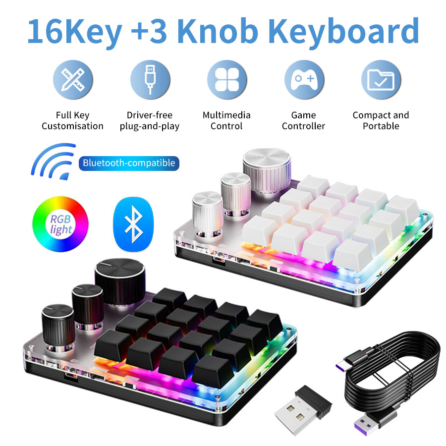 Gaming Keyboard Mini Mechanical - Wireless Bluetooth Programming Macro Custom 16Key