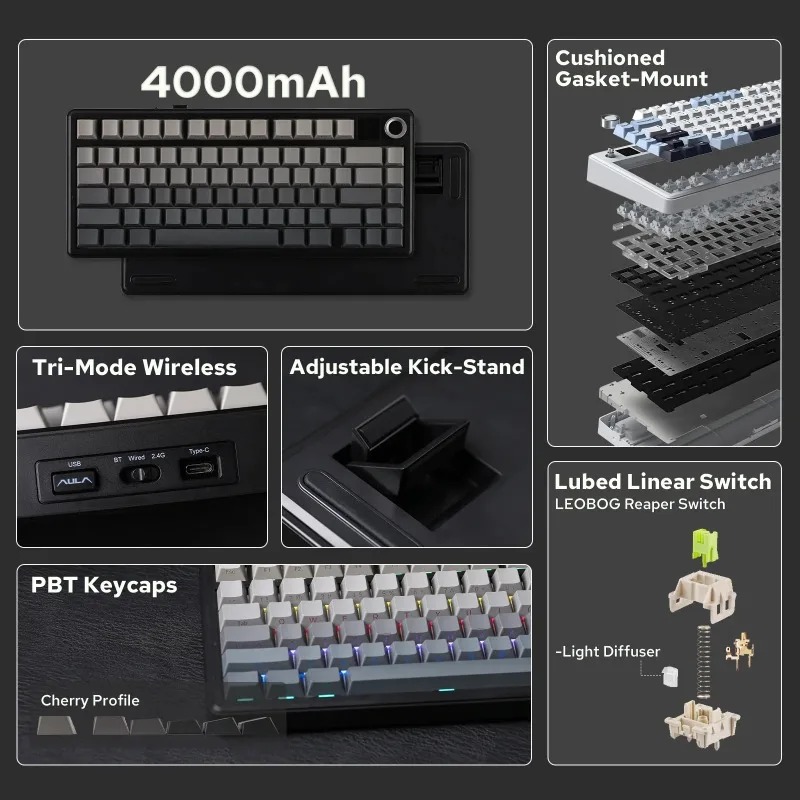 AULA F75 Max Mechanical Keyboa - đánh giá và giá Gasket Mount Kit